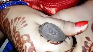 Enjoying the hard nipples of the desi wife