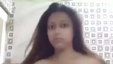 Sexy booby Bengali girl standing topless in bathroom