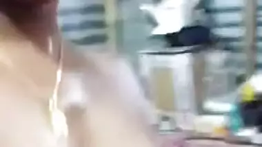 Sexy Desi chick with medium XXX tits records selfie video for BF
