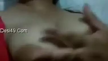 Eye-catching Indian girl has fun playing with sexy huge nipples