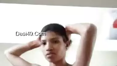 Busty amateur chick XXX caresses her big Desi tits for hot video